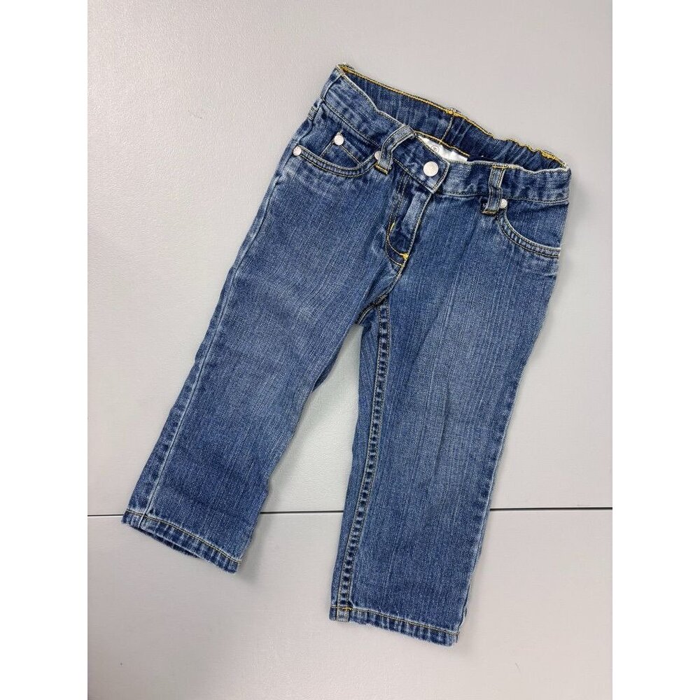 Hanna Andersson toddler girls 90cm 3T medium wash blue jeans adjustable‎ waist